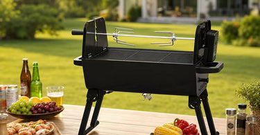 Flintex 2-in-1 Portable Charcoal Grill with Rotisserie Kit for Outdoor Camping & Backyard BBQ