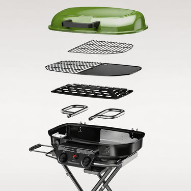 2-Burner Portable Propane Gas Grill Green | 2-in-1 Outdoor Camping BBQ Grill