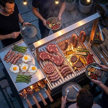 Flintex Argentine Santa Maria Grill, Wood & Charcoal Parrilla BBQ Brasero Grill with Asado Tools, Multi-Function Adjustable Height, Easy Clean with Ash & Grease Collector, Ideal for Asado, Backyard